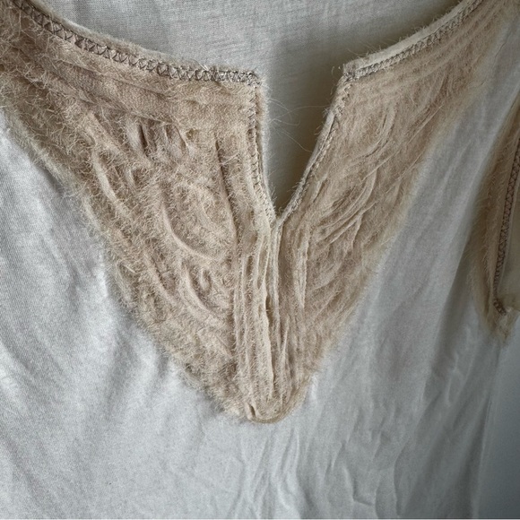 Vintage Anthropologie 1.9 One September Bohemian Neutral Silk Ruffle Sleeve Tee - Picture 3 of 7